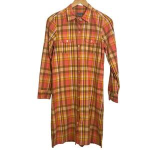 L.L. Bean Signature Size 6 Pink  Madras Plaid Button Up Camp Shirt Dress